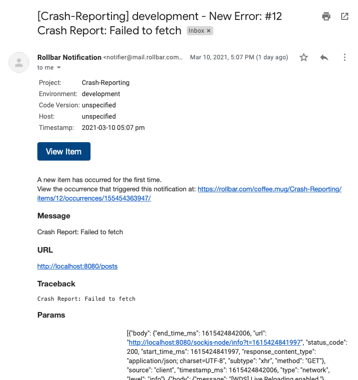 Rollbar Notification Email